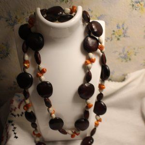 Boho Long Wood Shell Necklace 20"